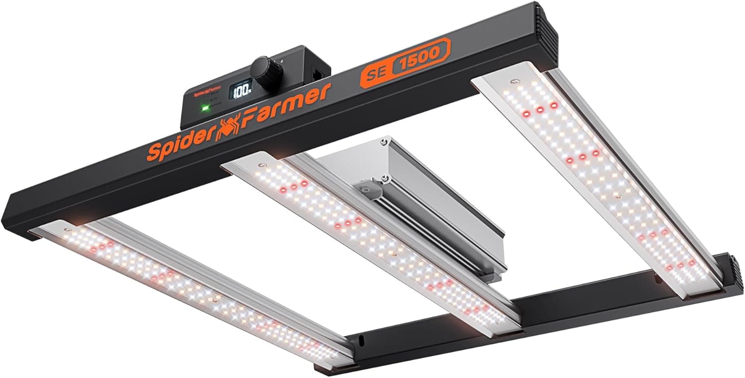 Spider Farmer SE1500 LED Grow Lampe mit Samsung 301H EVO Dioden 70x70CM 150W LED Pflanzenlampe Vollspektrum Grow Light Dimmbare Daisy Chain Wachstumslampe für Gemüse Blume 2,85 umol/J