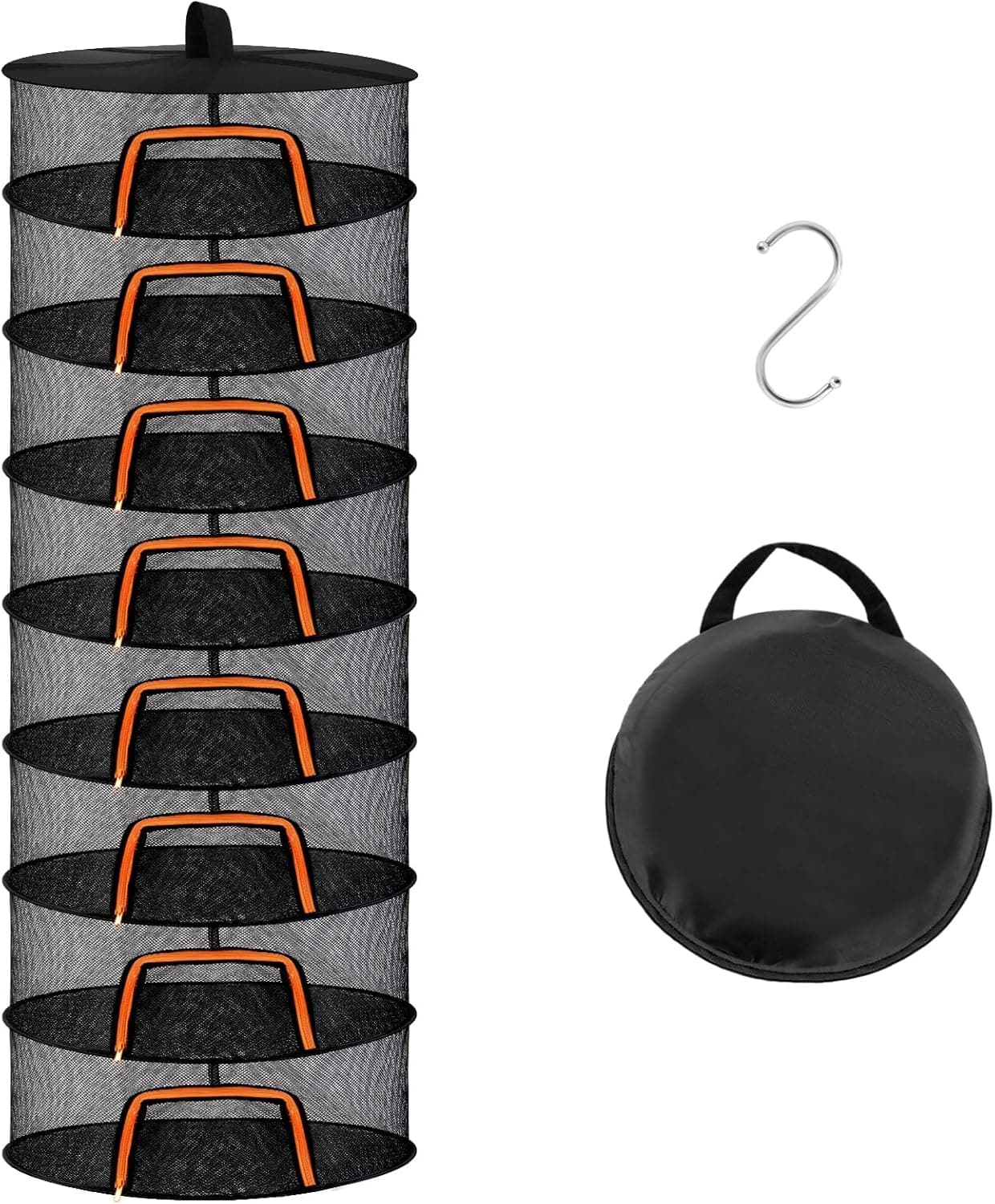 Desy & Feeci 8-lagiges Trockennetz für Kräuter, Blumen, Tee & mehr – Kräutertrockner mit Reißverschluss, Edelstahlring & Haken – Ideal für Grow, Pflanzen – Platzsparend & Multifunktional