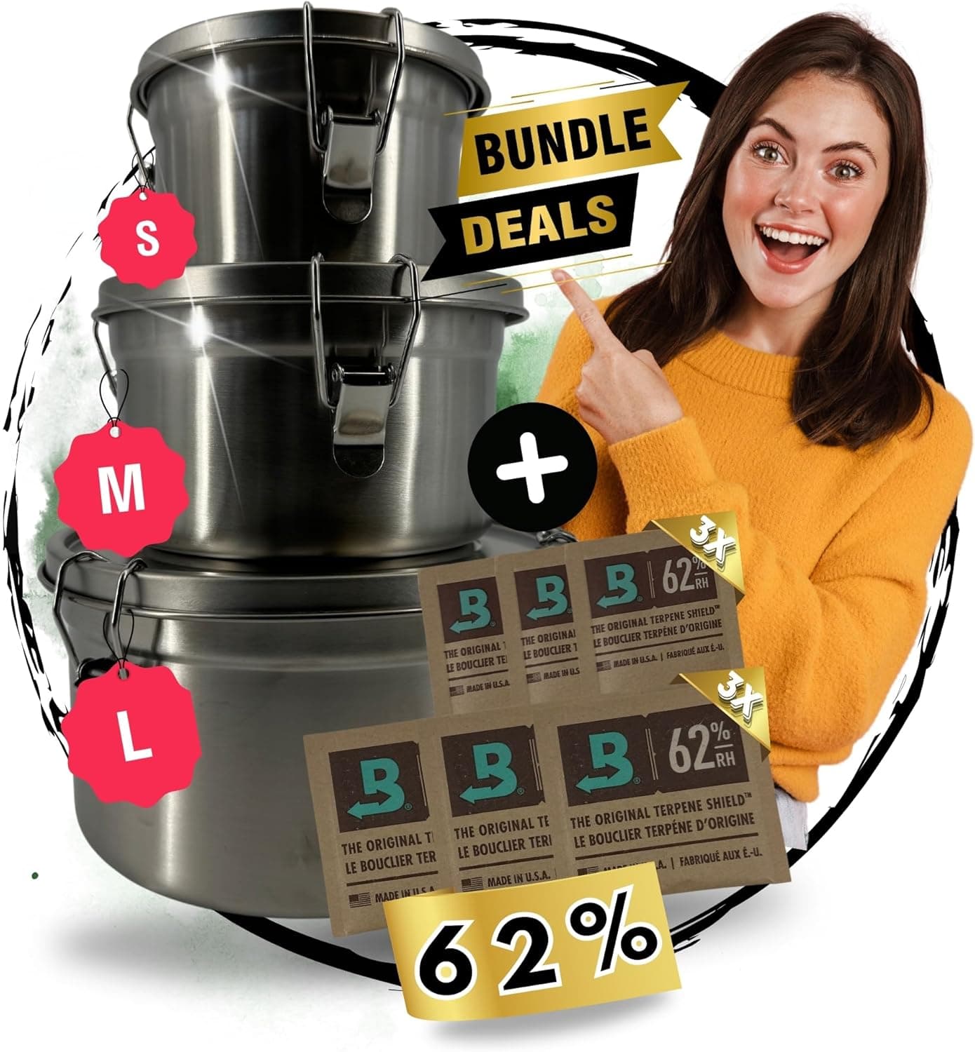 ronicXL XXL Set Kräuter Aufbewahrungsdose luftdicht kompatibel mit Boveda + Pack 62% Grow Aufbewahrung Ernte Dose