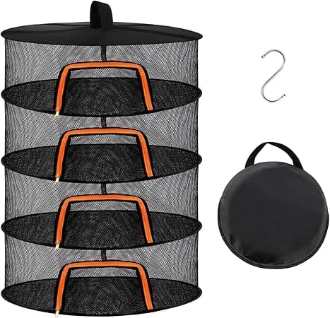 Desy & Feeci 4-lagiges Trockennetz für Kräuter, Blumen, Tee & mehr – Kräutertrockner mit Reißverschluss, Edelstahlring & Haken – Ideal für Grow, Pflanzen – Platzsparend & Multifunktional